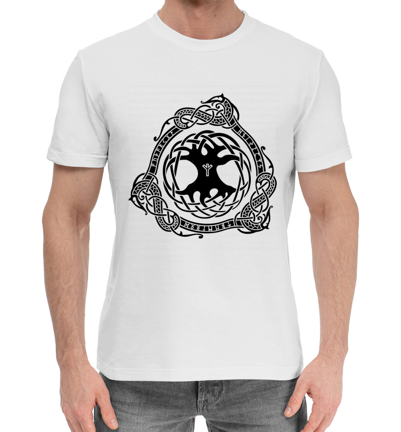 Мужская Хлопковая футболка Древо Жизни и Руны, артикул: CLT-452263-hfu-2