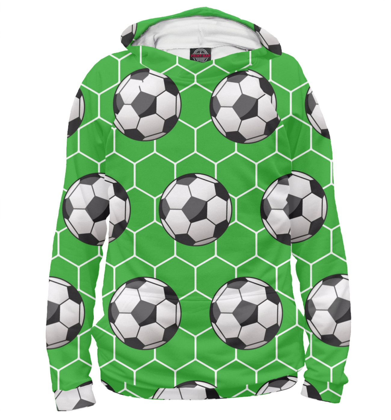 Женское Худи Футбольные мячи на зеленом фоне, артикул: FTO-419156-hud-1