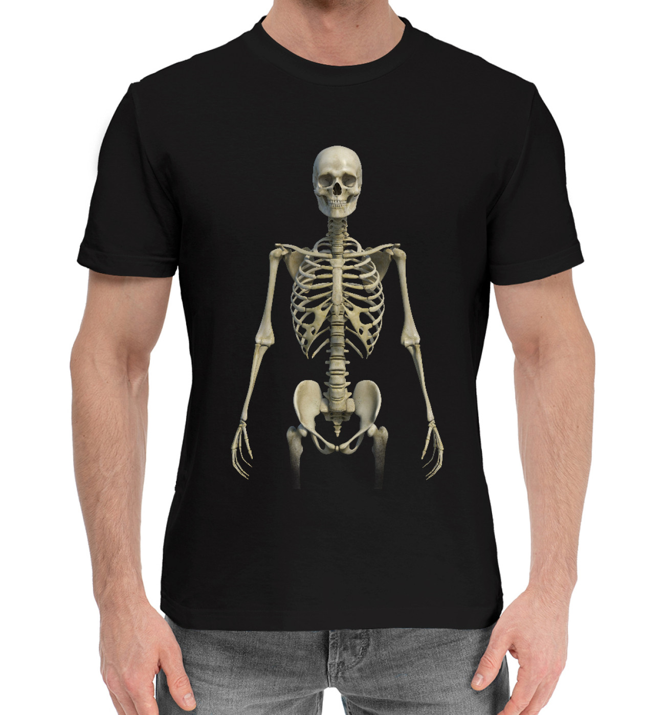 Мужская Хлопковая футболка Стоящий скелет, артикул: SKE-326169-hfu-2