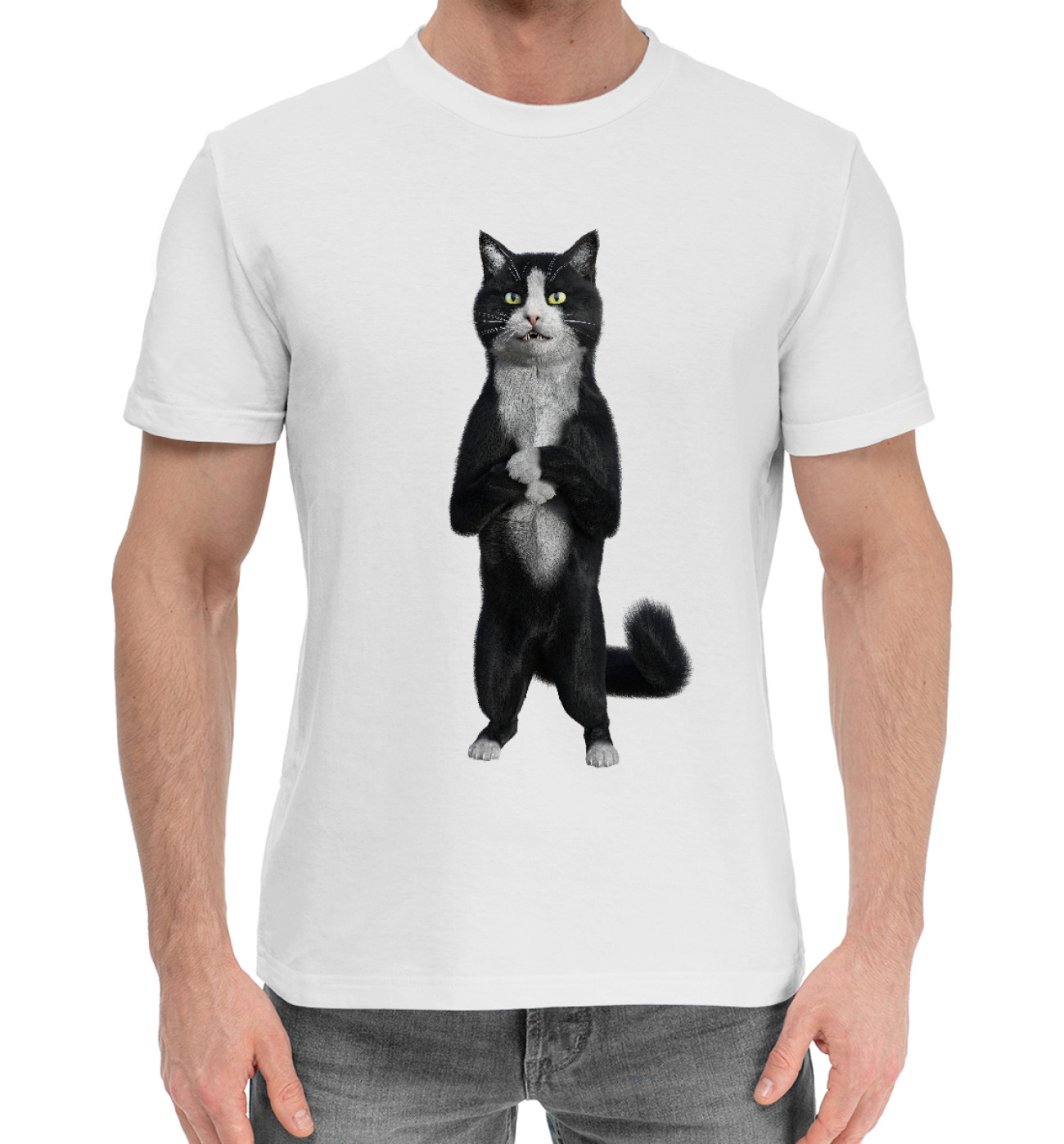 Мужская Хлопковая футболка Настоящий кот, артикул: CAT-877562-hfu-2