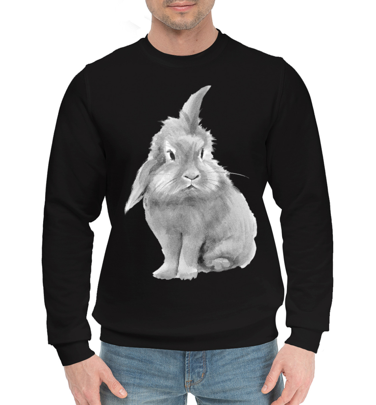 Мужской Хлопковый свитшот Черно-белый кролик, артикул: RAB-802830-hsw-2
