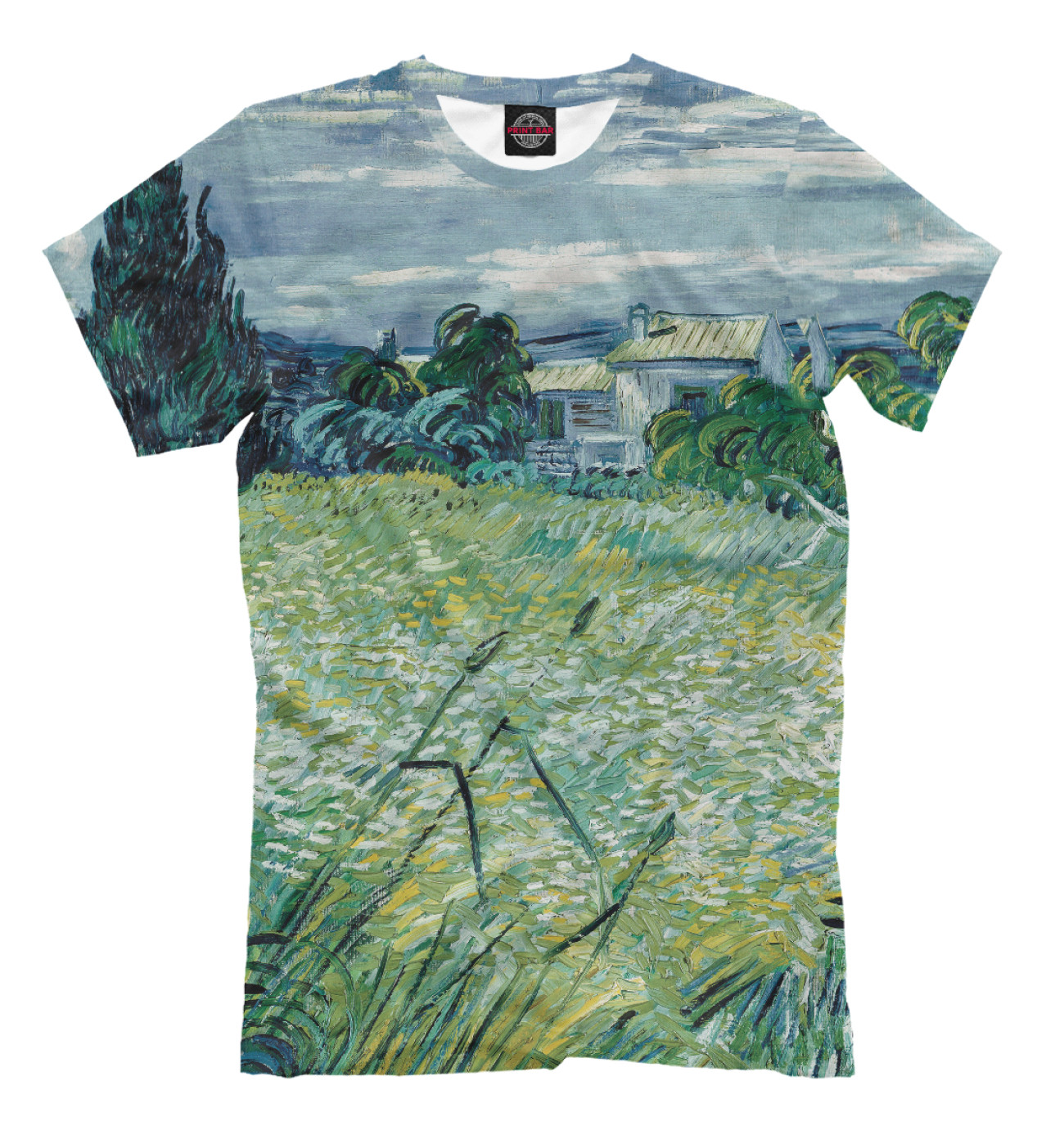 Мужская Футболка Ван Гог. Зеленое пшеничное поле с кипарисом, артикул: SUR-437355-fut-2