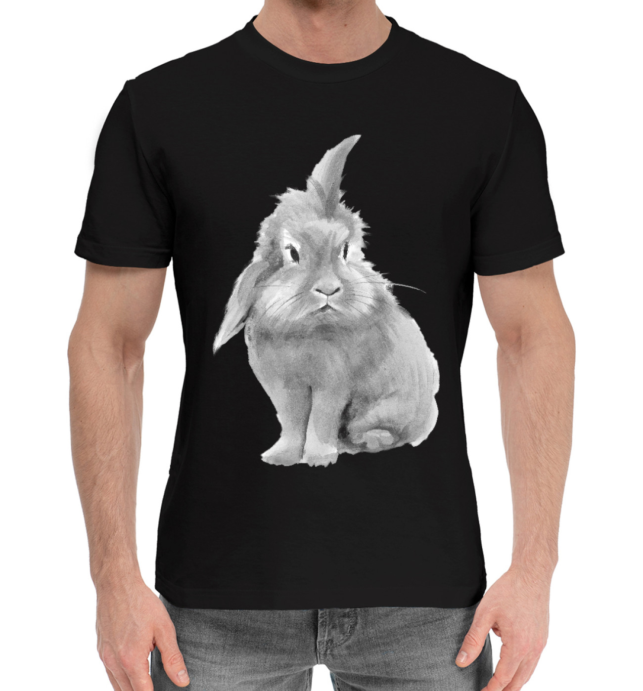 Мужская Хлопковая футболка Черно-белый кролик, артикул: RAB-802830-hfu-2