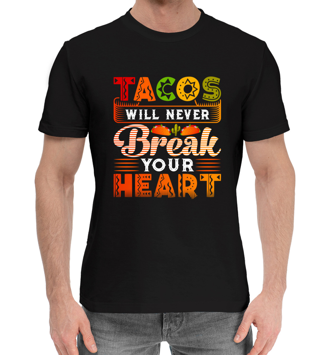 Мужская Хлопковая футболка Tacos will never break your heart, артикул: MFD-113708-hfu-2