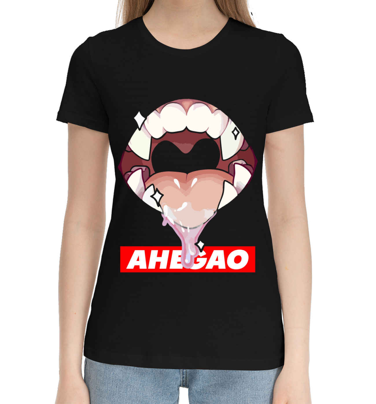 Женская Хлопковая футболка Ahegao, артикул: AHG-518714-hfu-1