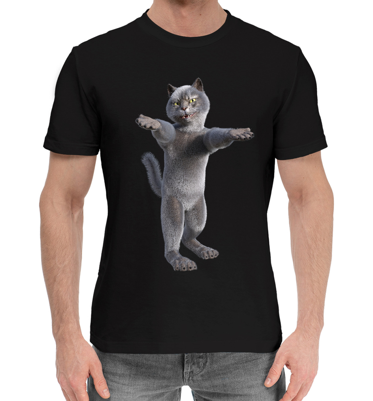 Мужская Хлопковая футболка Радушный кот, артикул: CAT-908951-hfu-2