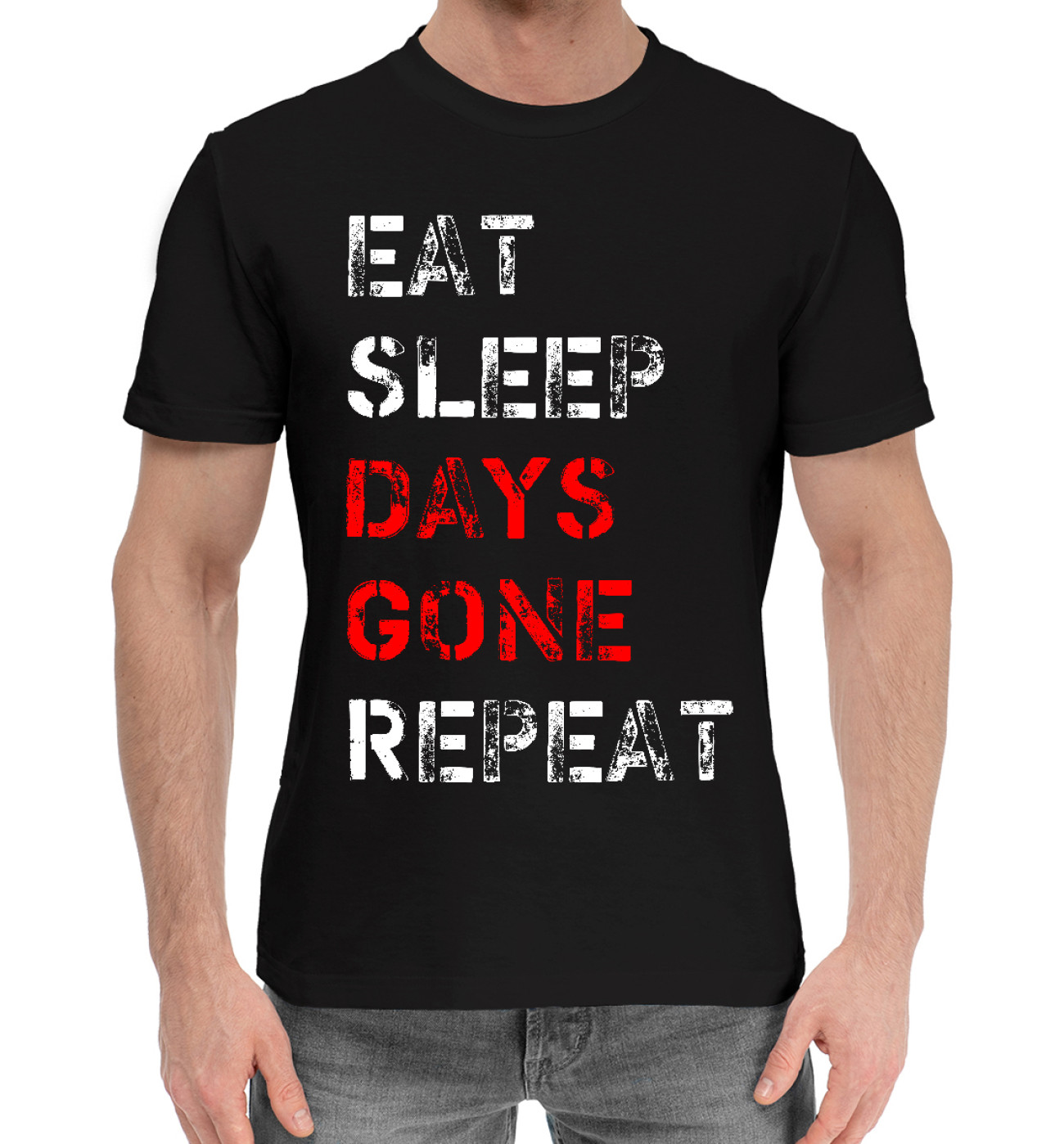 Мужская Хлопковая футболка Eat Sleep Days Gone Repeat, артикул: DGE-638347-hfu-2