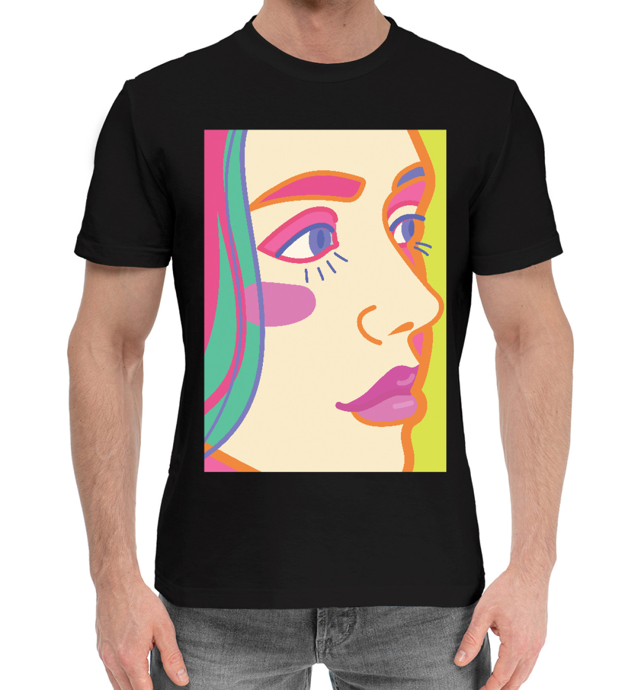 Мужская Хлопковая футболка Яркий женский портрет, артикул: DVU-919689-hfu-2