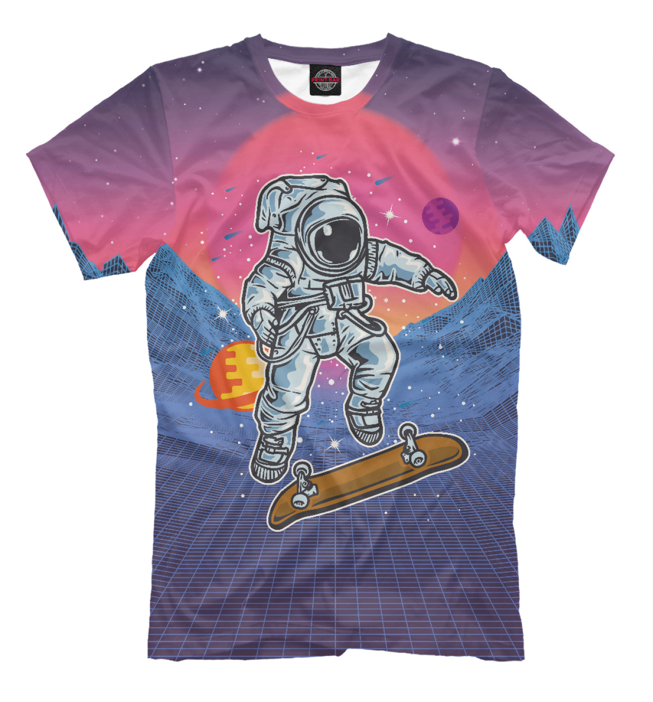 Мужская Футболка Космонавт прыгает на скейте, артикул: KOS-955797-fut-2